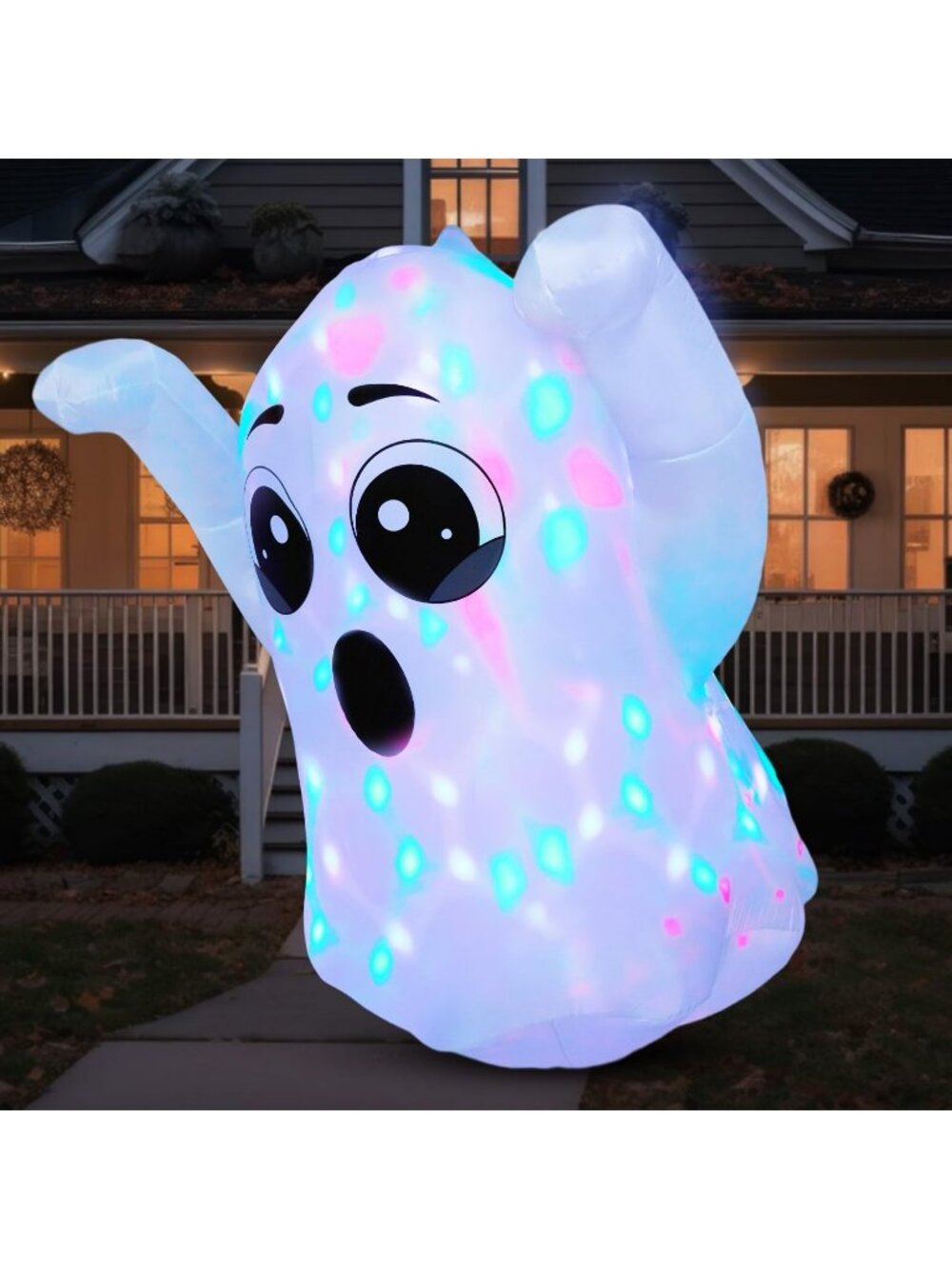 🎃5 FT Tall Halloween Inflatable Ghost with Rotating Blow Up Yard Decoration
